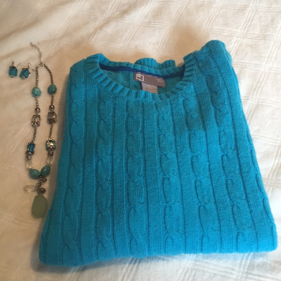 Turquoise blue cable knit sweater - Picture 4 of 5